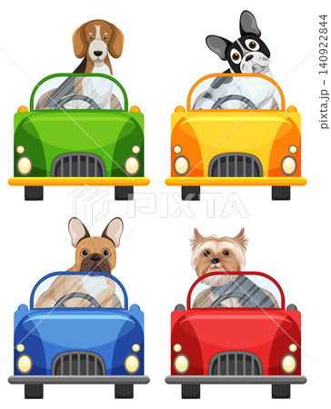 Cute Dogs Driving Colorful Cars Vector Set Cute Dogs Driving Colorful Cars Vector Set 140922844