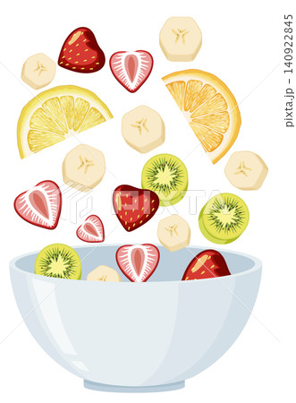 Fresh Fruit Slices Falling Into White Ceramic Bowl Fresh Fruit Slices Falling Into White Ceramic Bowl 140922845
