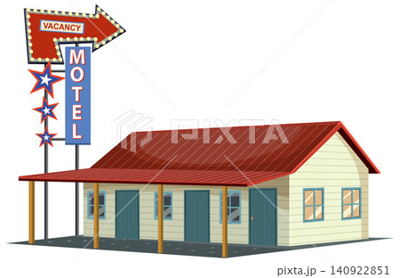 Retro Motel with Vacancy Sign Illustration 140922851