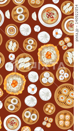 Top View Vector Illustration of Assorted Chinese Dim Sum Dishes 140922854
