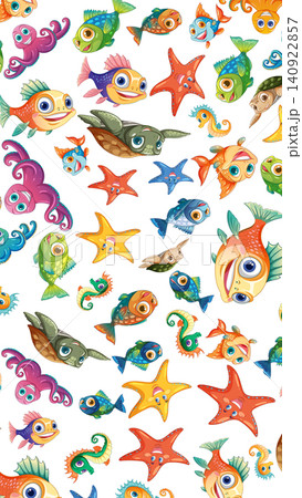 Seamless Cartoon Pattern of Colorful Ocean Animals and Sea Creatures Seamless Cartoon Pattern of Colorful Ocean Animals and Sea Creatures 140922857