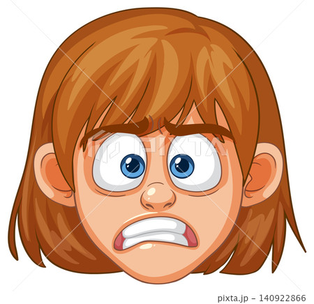 Cartoon Girl With Brown Hair Expressing Fearful Emotion Cartoon Girl With Brown Hair Expressing Fearful Emotion 140922866