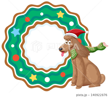 Cartoon Poodle Wearing Santa Hat Beside Festive Christmas Wreath Frame Cartoon Poodle Wearing Santa Hat Beside Festive Christmas Wreath Frame 140922876