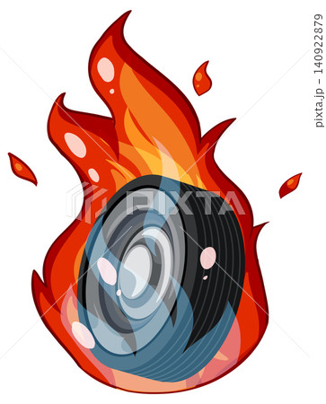 Burning Car Tire with Flames Vector Illustration Burning Car Tire with Flames Vector Illustration 140922879