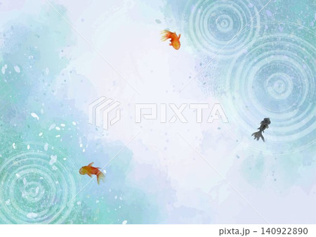 金魚と金箔の和風水彩背景　和紙テクスチャ・余白・ベクター素材 140922890