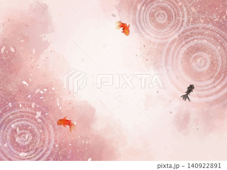 金魚と金箔の和風水彩背景　和紙テクスチャ・余白・ベクター素材 140922891