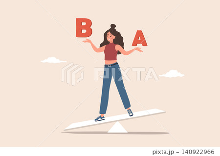 Plan B concept. Woman planning for business growth with difficult choice and decision for plan A versus plan B by finding solution. Vector illustration in flat cartoon style Plan B concept. Woman planning for business growth with difficult choice and decision for plan A versus plan B by finding solution. Vector illustration in flat cartoon style 140922966