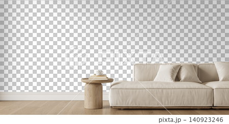 Minimalist White Sofa Wall Mockup PNG with Wooden Side Table and Empty Copy Space, Transparent Background Minimalist White Sofa Wall Mockup PNG with Wooden Side Table and Empty Copy Space, Transparent Background 140923246