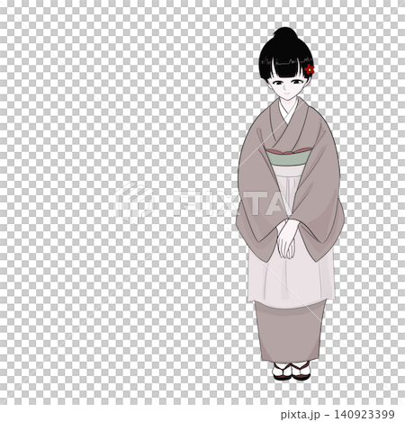 一位身穿和服的女士對付款表示感謝;這是日式咖啡館的客戶服務場景。 一位身穿和服的女士對付款表示感謝;這是日式咖啡館的客戶服務場景。 140923399