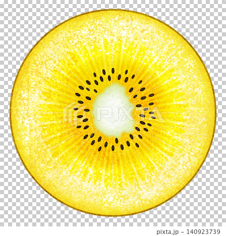 Watercolor-style illustration of a cross-section of a gold kiwi Watercolor-style illustration of a cross-section of a gold kiwi 140923739