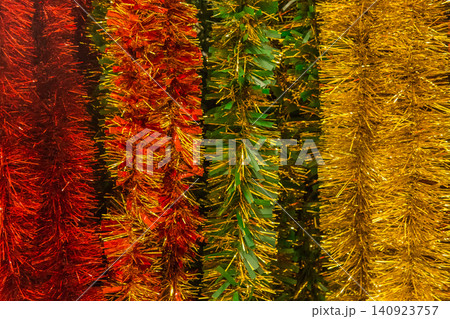 Christmas bright colored tinsel decor christmas background decorations colorful vibrant festive object 140923757