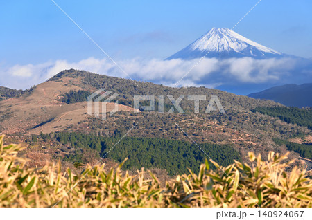 伊豆半島 伊豆山稜線歩道 仁科峠付近の草原より望む富士山 伊豆半島 伊豆山稜線歩道 仁科峠付近の草原より望む富士山 140924067
