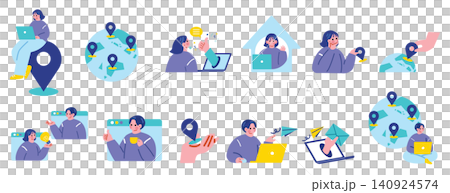 一組描繪人們遠距辦公的插圖。 140924574