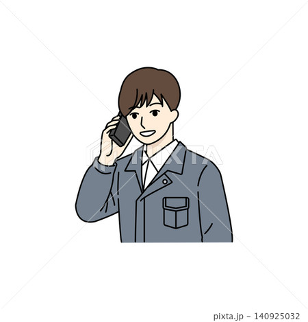男性作業員 グレー作業服 電話 140925032