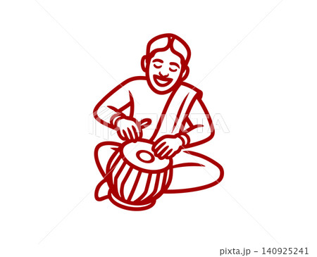 Traditional folk musician playing drum lineart Traditional folk musician playing drum lineart 140925241
