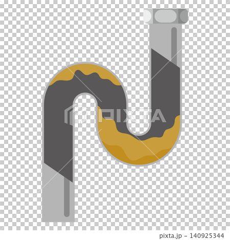 An illustration of a pipe showing a clogged drainpipe preventing water from flowing. An illustration of a pipe showing a clogged drainpipe preventing water from flowing. 140925344