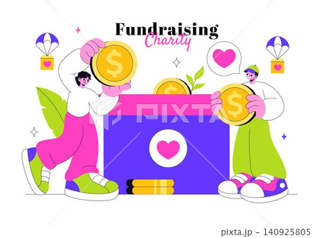 Fundraising Charity Vector Illustration Featuring Donation, Nonprofit Giving, Community Support, Volunteer Fundraising, Charity Box, and Financial Aid Fundraising Charity Vector Illustration Featuring Donation, Nonprofit Giving, Community Support, Volunteer Fundraising, Charity Box, and Financial Aid 140925805