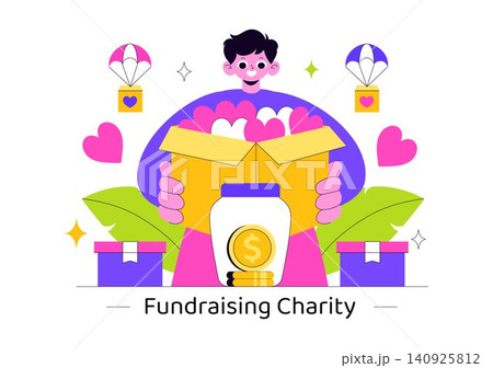 Fundraising Charity Vector Illustration Featuring Donation, Nonprofit Giving, Community Support, Volunteer Fundraising, Charity Box, and Financial Aid Fundraising Charity Vector Illustration Featuring Donation, Nonprofit Giving, Community Support, Volunteer Fundraising, Charity Box, and Financial Aid 140925812