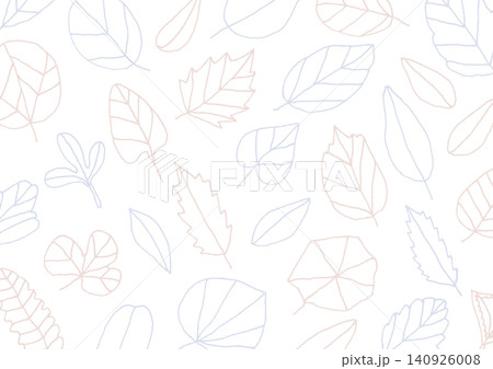 色々な形の葉っぱのイラストが散りばめられている手描きのナチュラルな背景(青・茶色) 色々な形の葉っぱのイラストが散りばめられている手描きのナチュラルな背景(青・茶色) 140926008