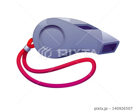 Sport referee whistle of european football game equipment and soccer cartoon item. Referee coach whistle for game signal in European football or soccer sport for penalty or game timeout sign Sport referee whistle of european football game equipment and soccer cartoon item. Referee coach whistle for game signal in European football or soccer sport for penalty or game timeout sign 140926507