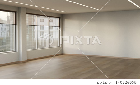 Spacious modern office interior with blank wall and panoramic windows Spacious modern office interior with blank wall and panoramic windows 140926659