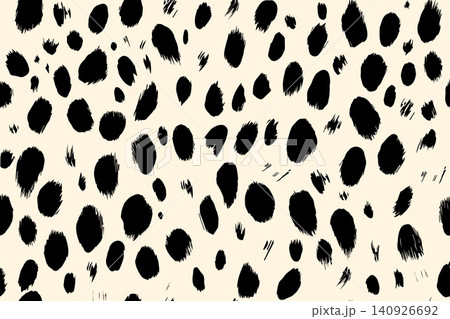 Seamless Dalmatian fur pattern featuring irregular dense black spots on white 140926692