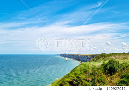 Scenic Coastal Cliffs and Sea View Under Blue Sky for Nature and Travel Designs 140927011