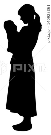 赤ちゃんを抱く女性_横黒 140928861