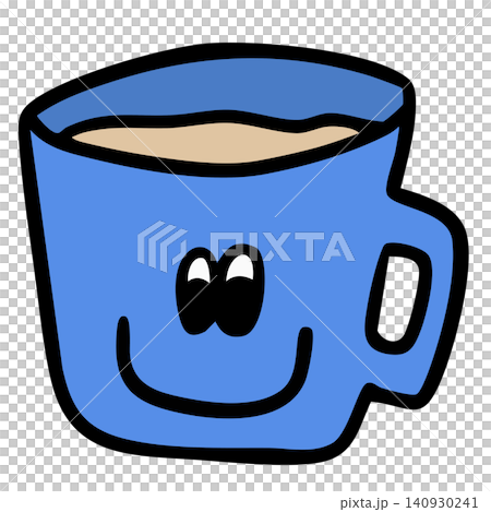 Hand drawn hot tea in blue mug for cafe, restaurant, drink menu, recipe, department store, supermarket, mart, caffeine, beverage, kitchenware, office snack, breakfast, workloads, work from home 140930241