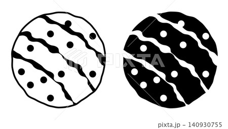 Scoop of ice cream drizzled with syrup and sprinkled with nuts. Simple black and white icon isolated on a white background. Scoop of ice cream drizzled with syrup and sprinkled with nuts. Simple black and white icon isolated on a white background. 140930755