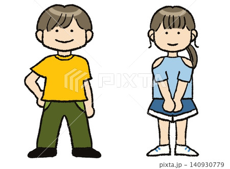 シンプルな子ども（男の子・女の子）のイラスト高学年ver. 140930779