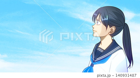 空を見上げる女子学生のアニメ風イラスト 140931487