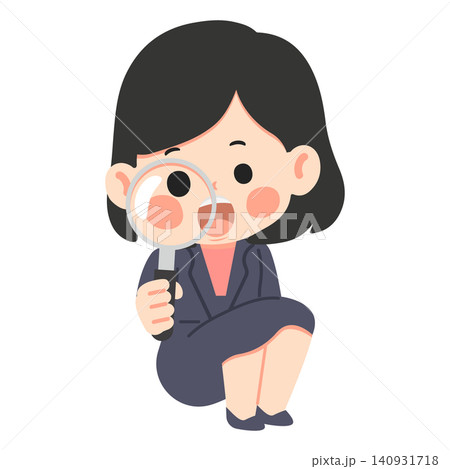 Young Woman Looking Through Magnifying Glass 140931718