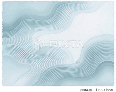 セージブルーの水彩グラデーションが砂紋を描く和紙背景 セージブルーの水彩グラデーションが砂紋を描く和紙背景 140931996