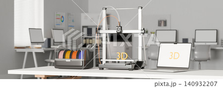 3D Printer Workspace and Laptop on Office Desk 3D Render 3D Printer Workspace and Laptop on Office Desk 3D Render 140932207