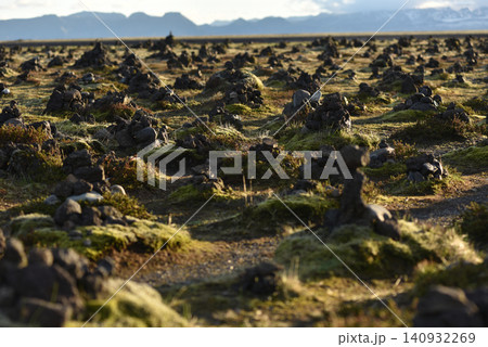 Ancient stone cairns covering the lava field at Laufskalavarda Iceland Ancient stone cairns covering the lava field at Laufskalavarda Iceland 140932269