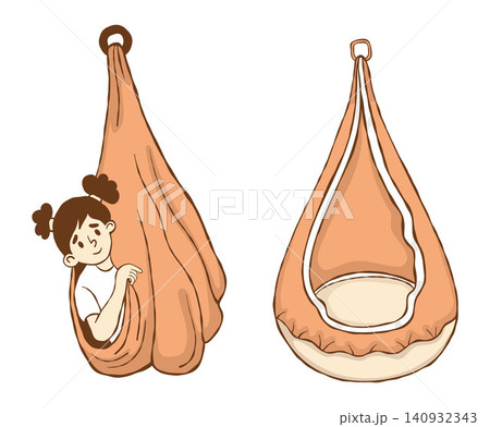 Sensory Therapy Swing and Pod Hammock with Girl. Kids Occupational Vestibular Training. Color Line Art. Hand Drawn Set. Isolated Vector Illustration. Hanging Cocoon for Autism, Relaxation, Calming. Sensory Therapy Swing and Pod Hammock with Girl. Kids Occupational Vestibular Training. Color Line Art. Hand Drawn Set. Isolated Vector Illustration. Hanging Cocoon for Autism, Relaxation, Calming. 140932343