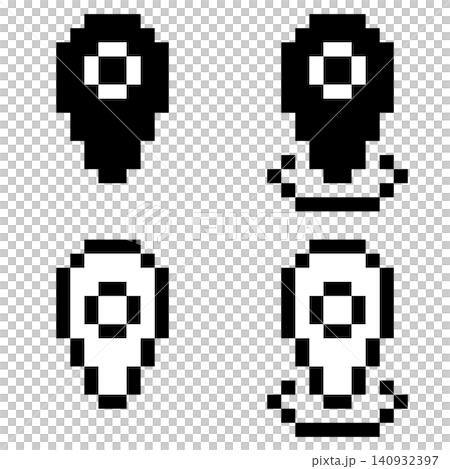 Set of 4 black and white pixel art minimap pin icons with transparent backgrounds. Set of 4 black and white pixel art minimap pin icons with transparent backgrounds. 140932397