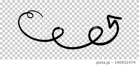 Hand-drawn curly arrow pointing to the right with a playful flourish on transparent or white background Hand-drawn curly arrow pointing to the right with a playful flourish on transparent or white background 140932474