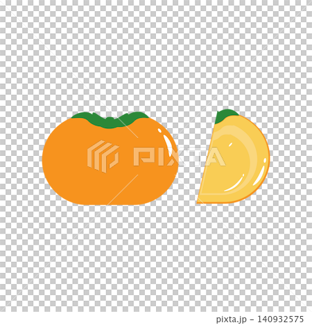 ツヤのある柿のベクターイラスト(カットあり) ツヤのある柿のベクターイラスト(カットあり) 140932575