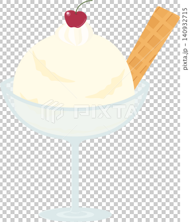 Cool and sweet vanilla ice cream in a dessert glass, served with a cherry and a wafer. Cool and sweet vanilla ice cream in a dessert glass, served with a cherry and a wafer. 140932715