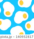 Bright seamless pattern featuring fried eggs on a blue background for wrapping paper or fabric. Vector background illustration in Adobe Illustrator EPS 10. 140932817