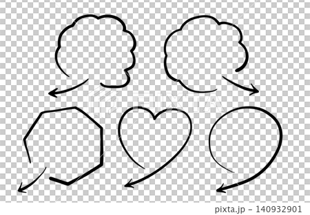 A set of line drawings of speech bubbles with hand-drawn ink-style arrows. A set of line drawings of speech bubbles with hand-drawn ink-style arrows. 140932901