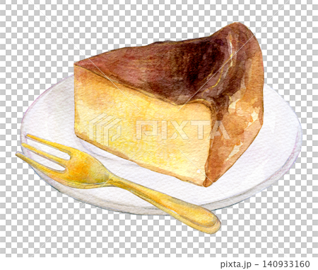 Watercolor illustration, hand-drawn illustration, Basque cheesecake Watercolor illustration, hand-drawn illustration, Basque cheesecake 140933160