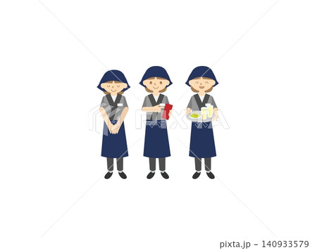 居酒屋女性スタッフ3ポーズセット|お辞儀・注文・料理提供の接客シーンイラスト 居酒屋女性スタッフ3ポーズセット|お辞儀・注文・料理提供の接客シーンイラスト 140933579