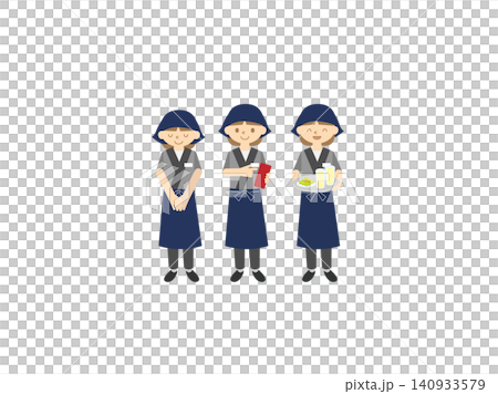 居酒屋女性スタッフ3ポーズセット|お辞儀・注文・料理提供の接客シーンイラスト 居酒屋女性スタッフ3ポーズセット|お辞儀・注文・料理提供の接客シーンイラスト 140933579