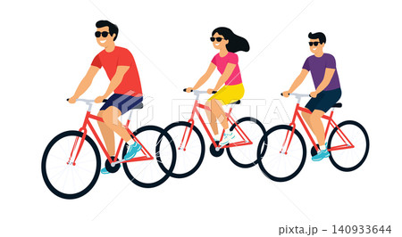 Group of people riding bicycles isolated on white background. Vector illustration in flat minimal style. Active lifestyle scene for sport design, fitness apps, transport ads, web banners and travel Group of people riding bicycles isolated on white background. Vector illustration in flat minimal style. Active lifestyle scene for sport design, fitness apps, transport ads, web banners and travel 140933644
