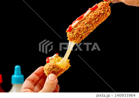 crispy Cheese Hot Dog Corn Dog with Stretchy Mozzarella crispy Cheese Hot Dog Corn Dog with Stretchy Mozzarella 140933964