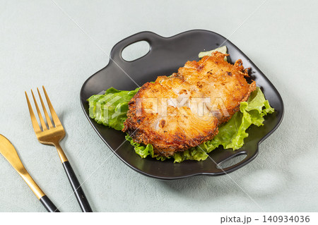 pan-Seared Cod Fish Steak, Golden Crispy Seafood Fillet pan-Seared Cod Fish Steak, Golden Crispy Seafood Fillet 140934036