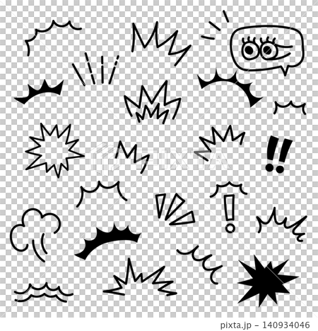 A set of hand-drawn, line-art style doodle-style icons and symbols to express surprise | Black and white 140934046